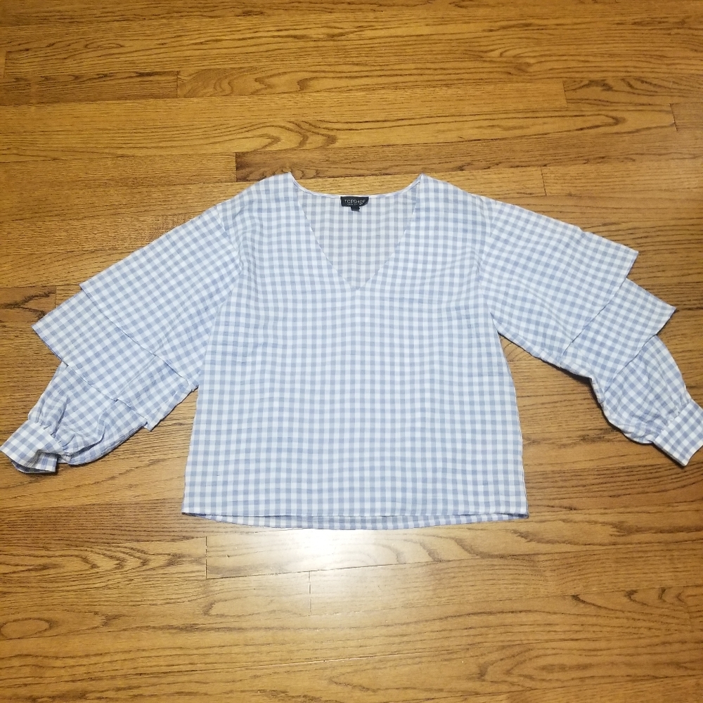 Topshop ruffles sleeve  plaid shirt - Picture 2 of 8